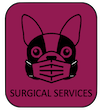 Icon showing a masked dog representing that this vet offers surgical services 